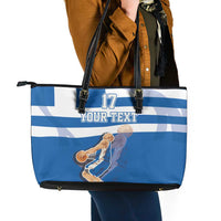 Custom Greece Basketball Leather Tote Bag Sporty Style with Laurel