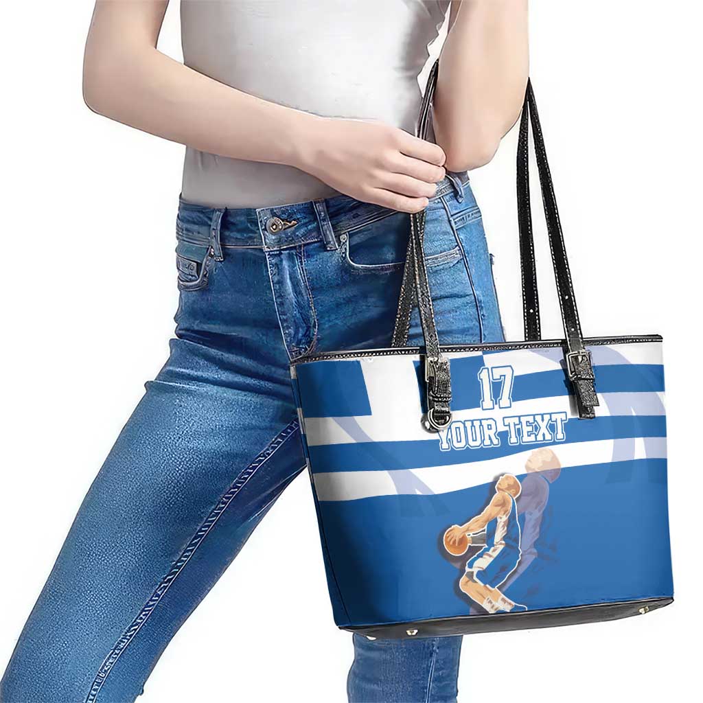 Custom Greece Basketball Leather Tote Bag Sporty Style with Laurel