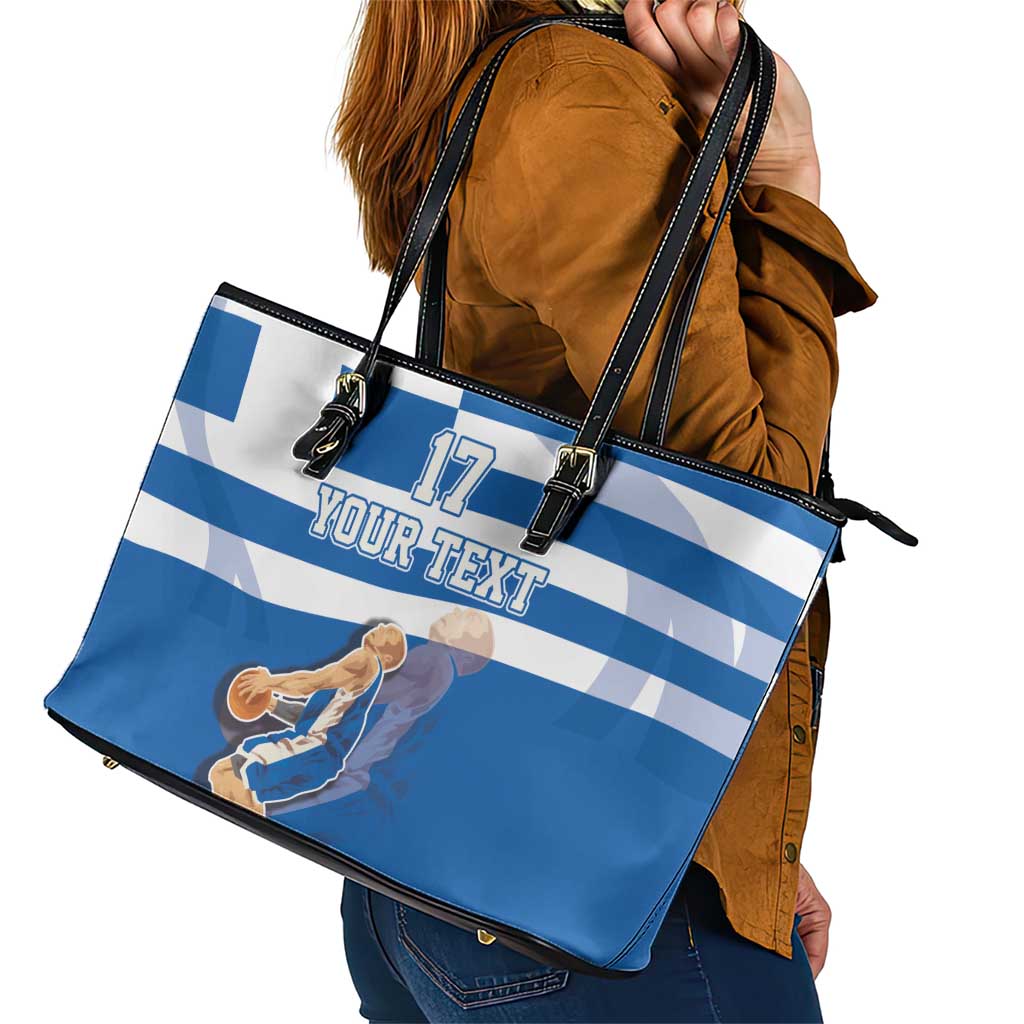 Custom Greece Basketball Leather Tote Bag Sporty Style with Laurel