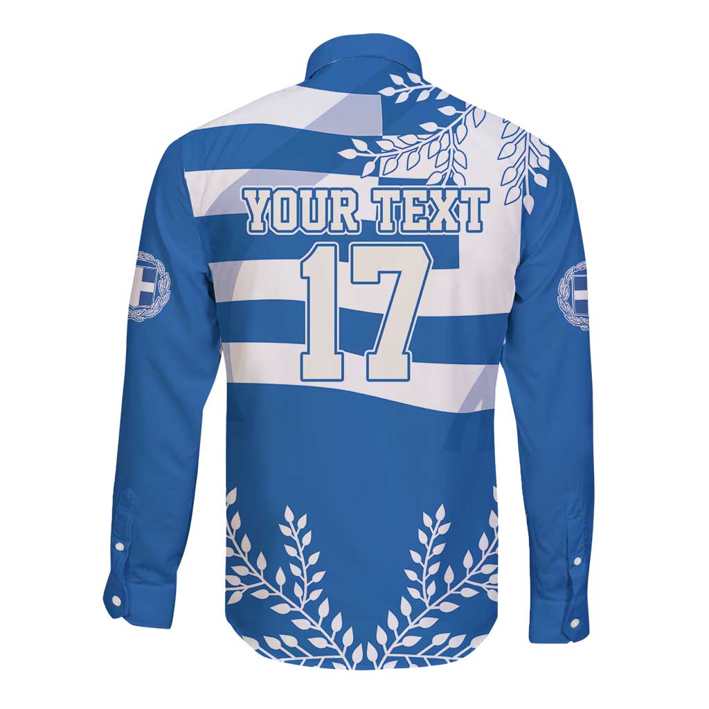 Custom Greece Basketball Long Sleeve Button Shirt Sporty Style with Laurel