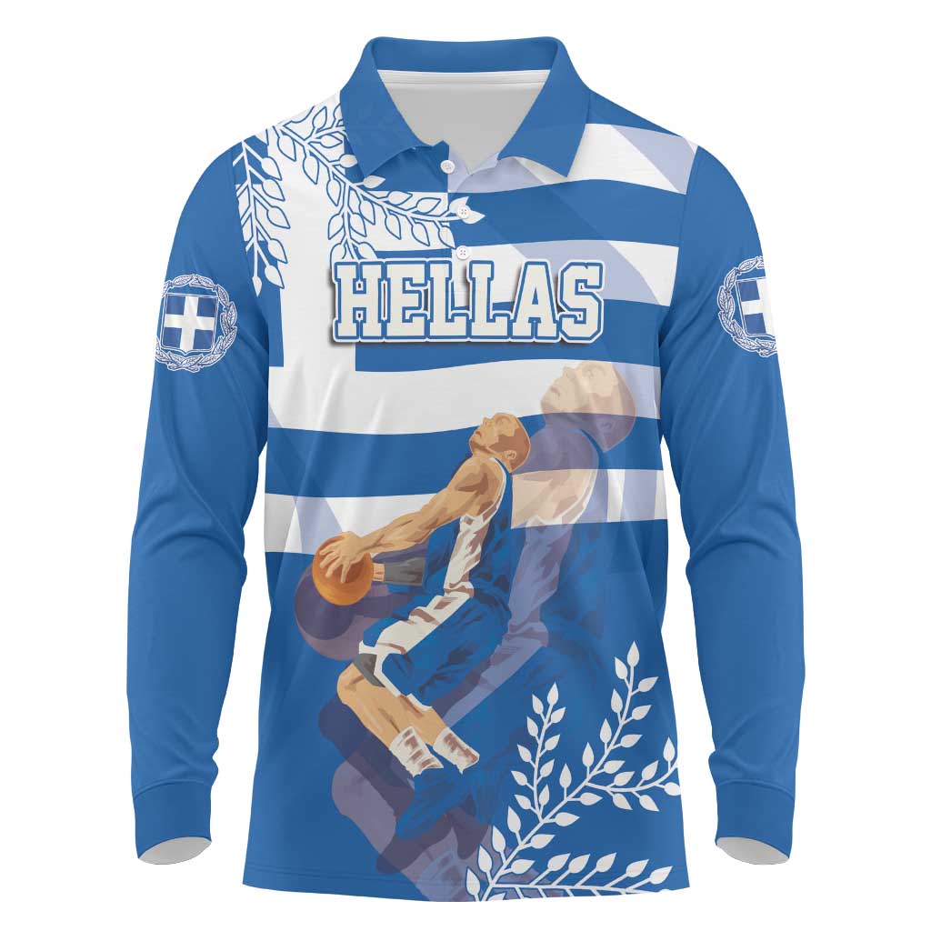 Custom Greece Basketball Long Sleeve Polo Shirt Sporty Style with Laurel