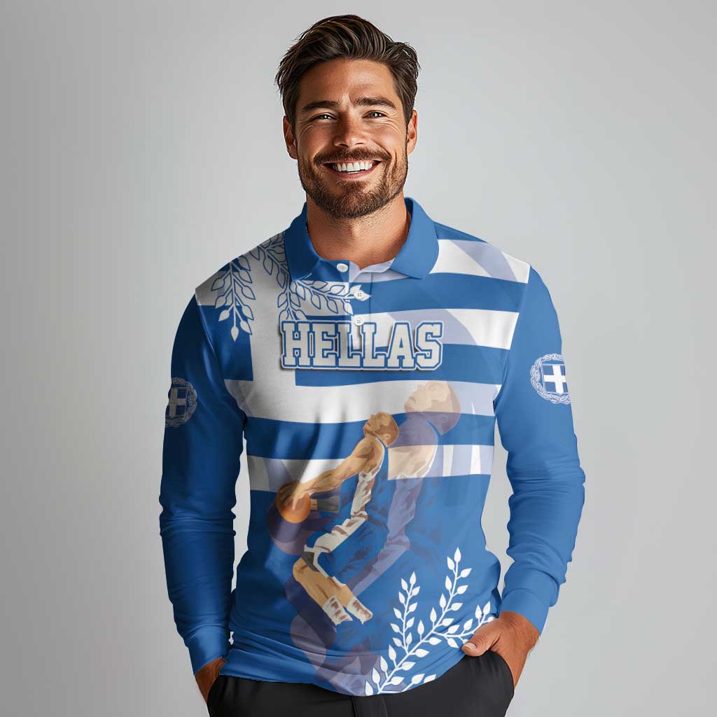 Custom Greece Basketball Long Sleeve Polo Shirt Sporty Style with Laurel