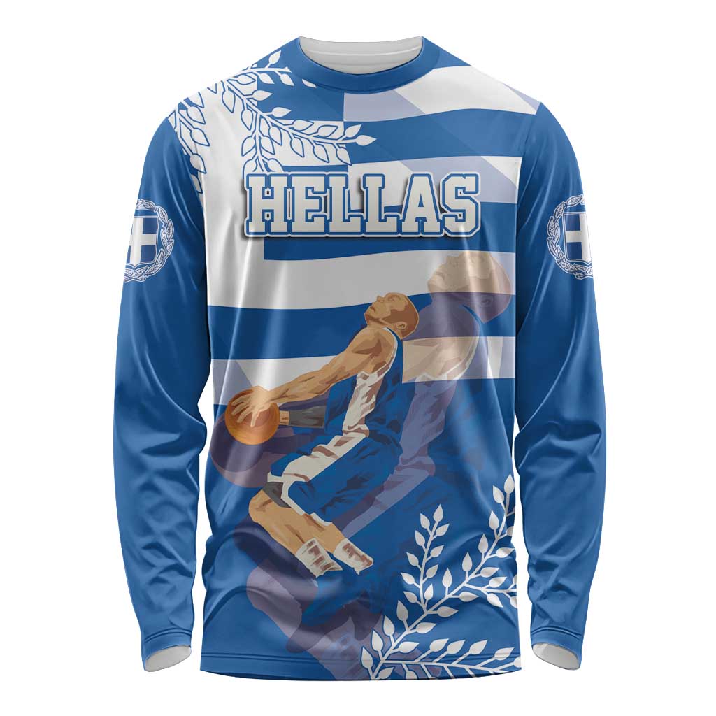 Custom Greece Basketball Long Sleeve Shirt Sporty Style with Laurel