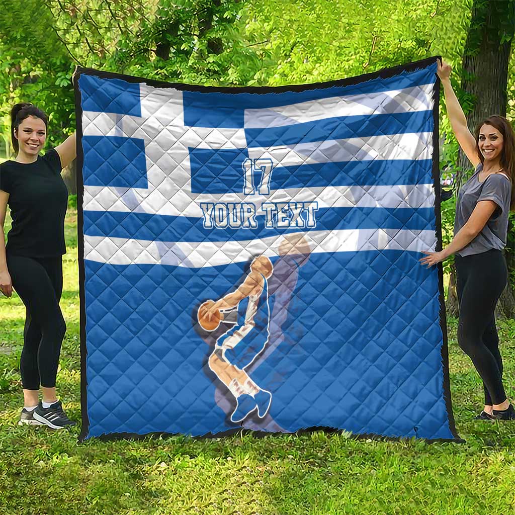 Custom Greece Basketball Quilt Sporty Style with Laurel