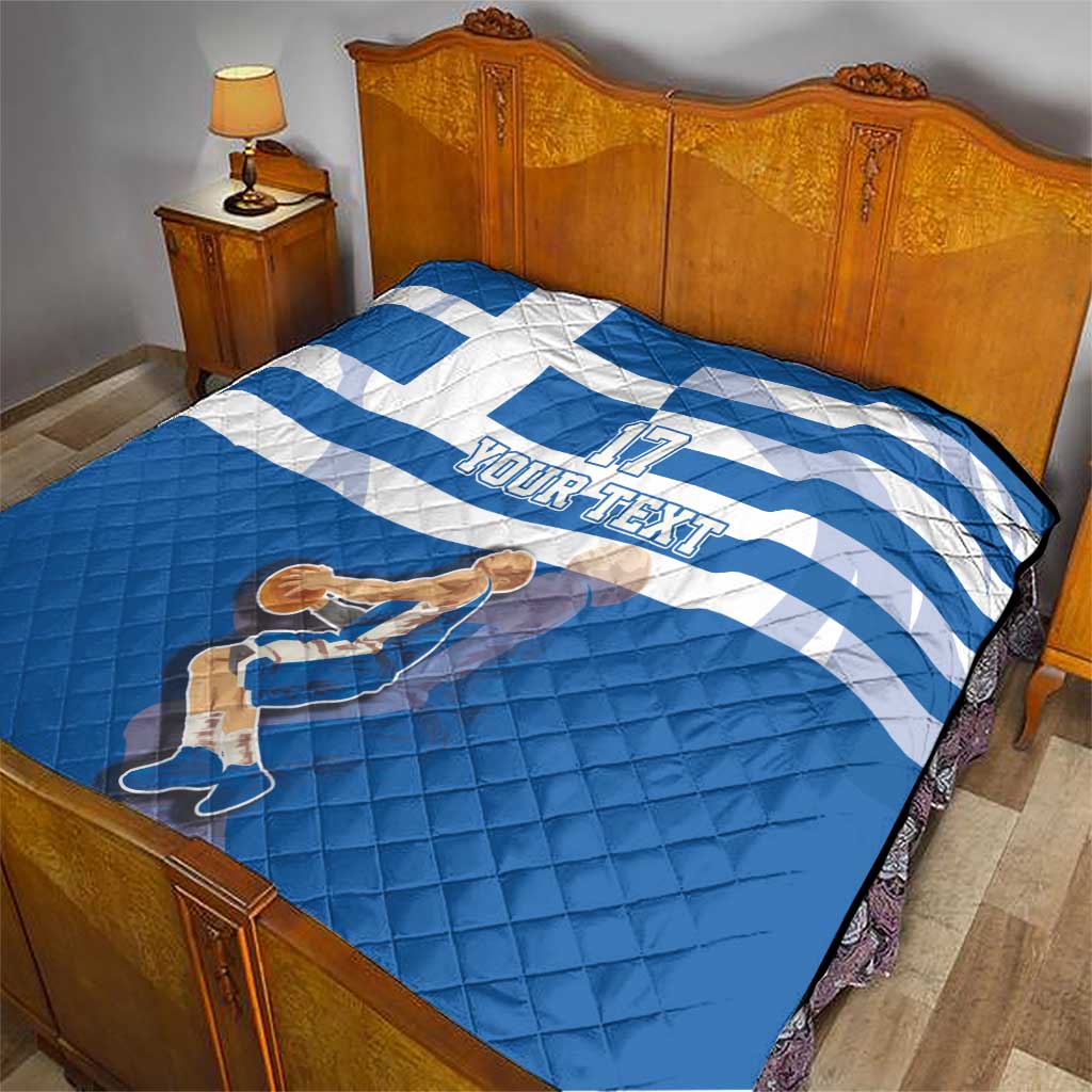 Custom Greece Basketball Quilt Sporty Style with Laurel