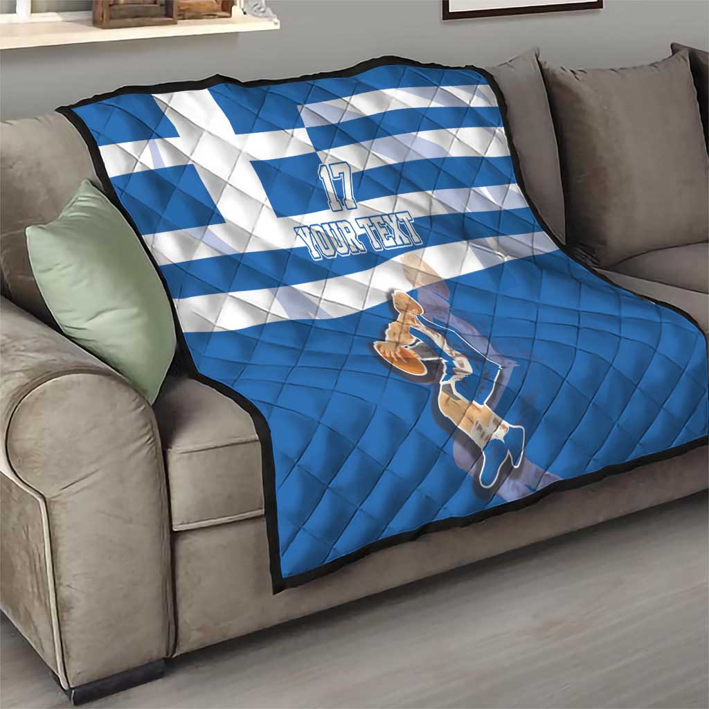 Custom Greece Basketball Quilt Sporty Style with Laurel