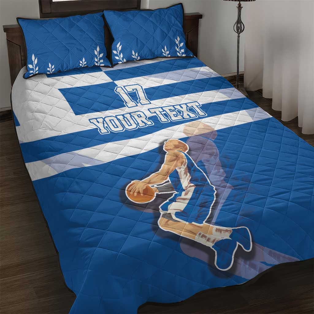 Custom Greece Basketball Quilt Bed Set Sporty Style with Laurel