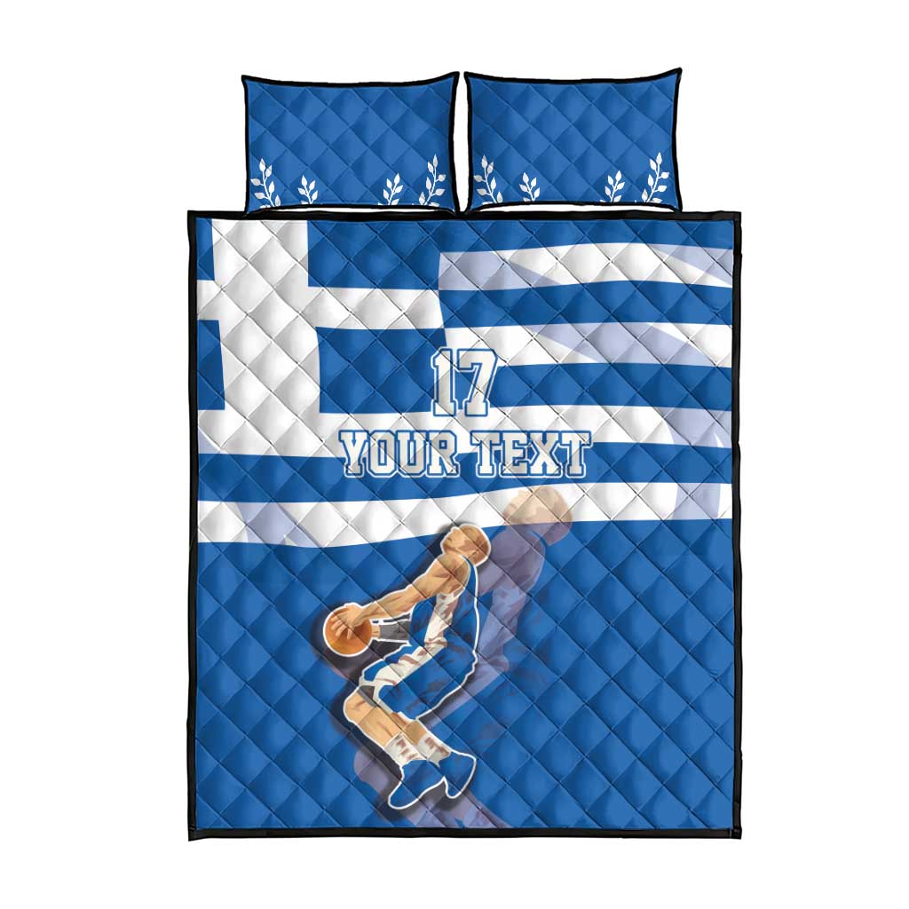 Custom Greece Basketball Quilt Bed Set Sporty Style with Laurel