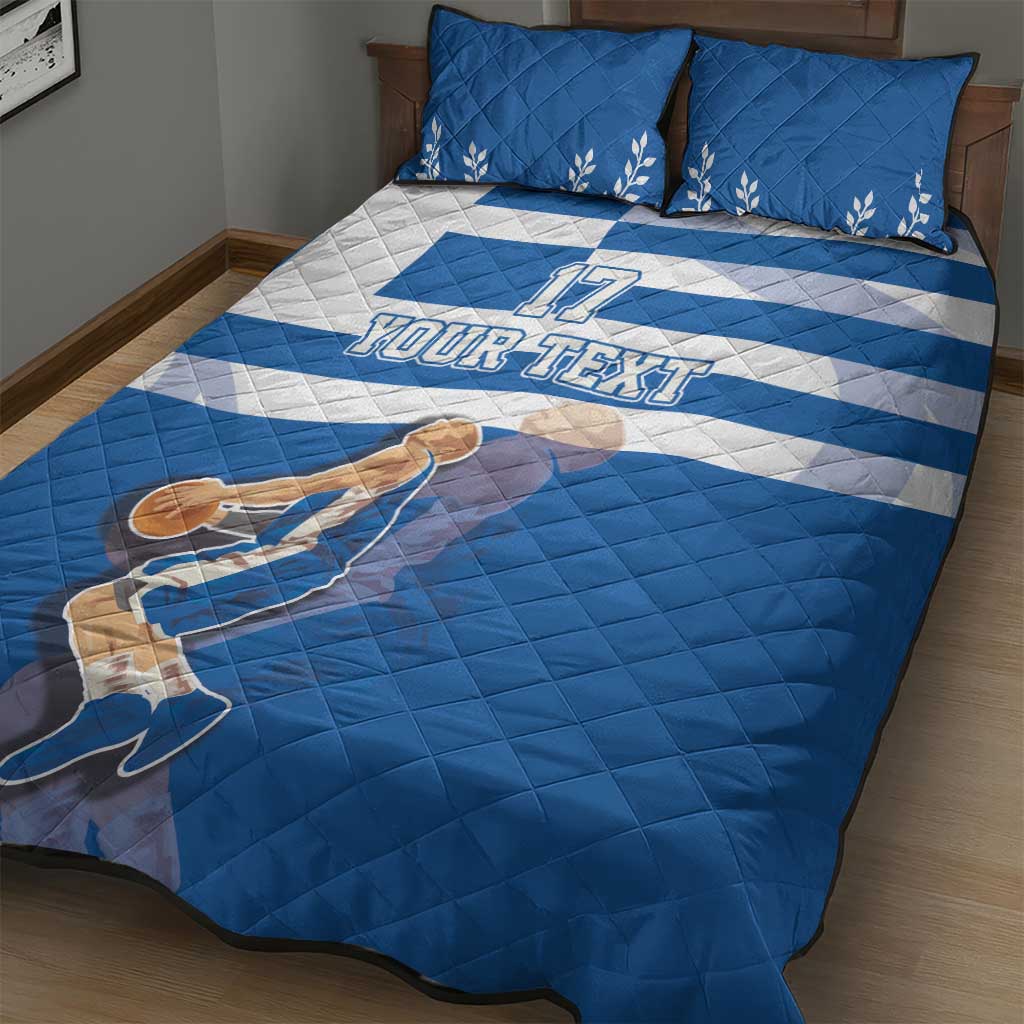 Custom Greece Basketball Quilt Bed Set Sporty Style with Laurel