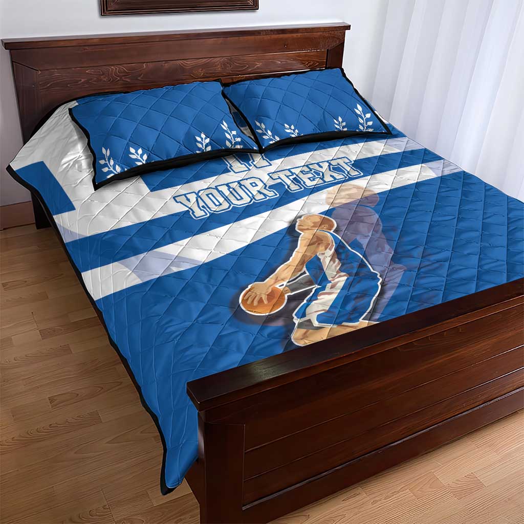 Custom Greece Basketball Quilt Bed Set Sporty Style with Laurel