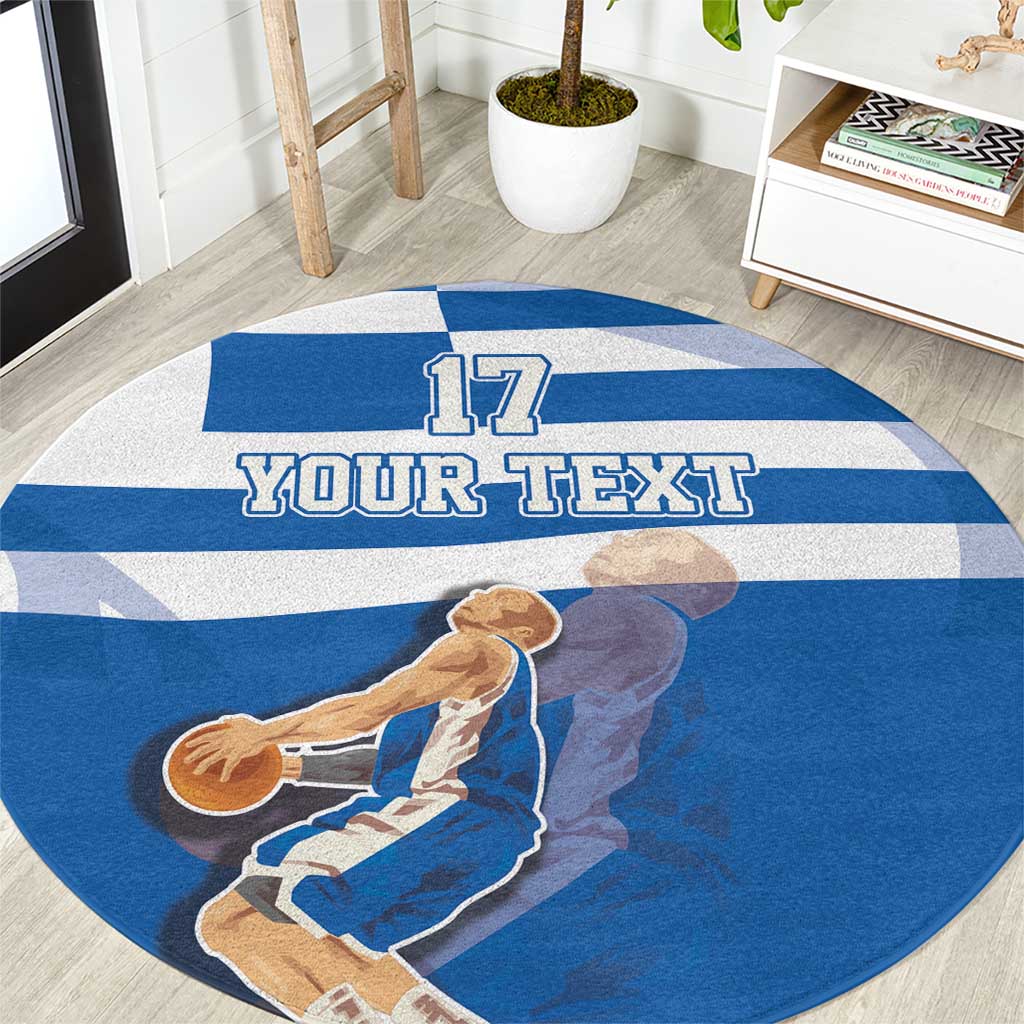 Custom Greece Basketball Round Carpet Sporty Style with Laurel