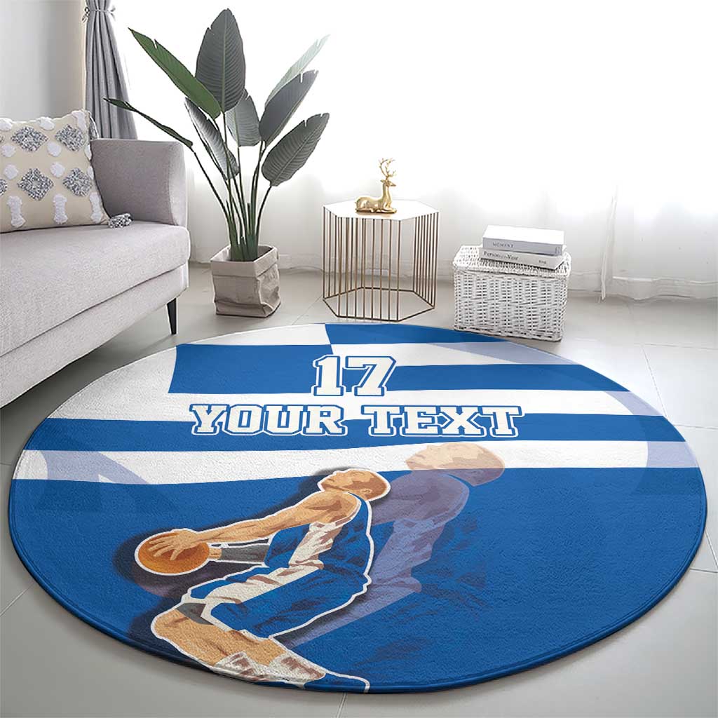 Custom Greece Basketball Round Carpet Sporty Style with Laurel