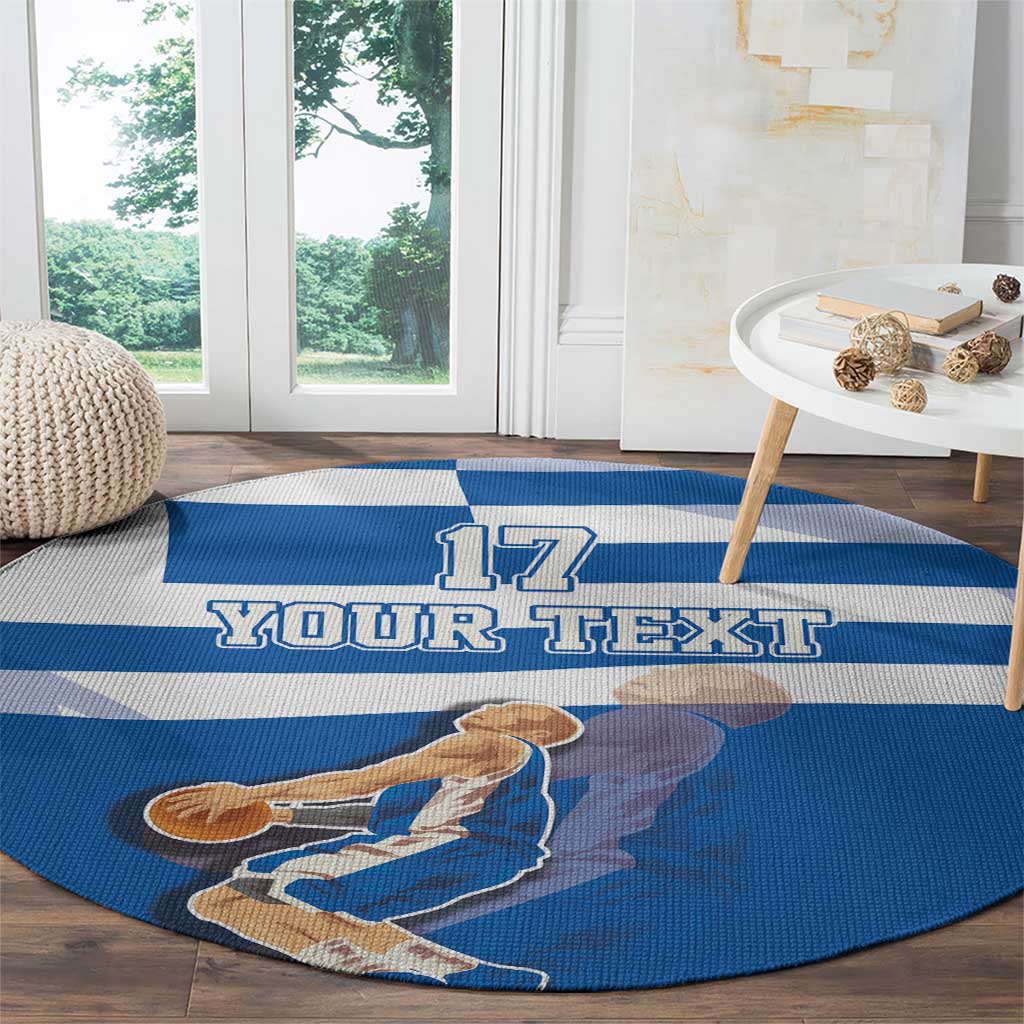 Custom Greece Basketball Round Carpet Sporty Style with Laurel