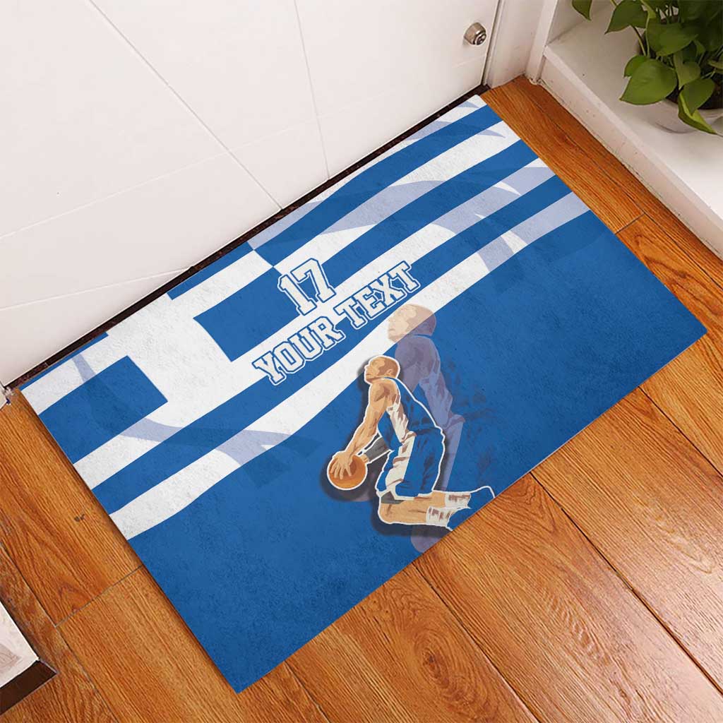 Custom Greece Basketball Rubber Doormat Sporty Style with Laurel