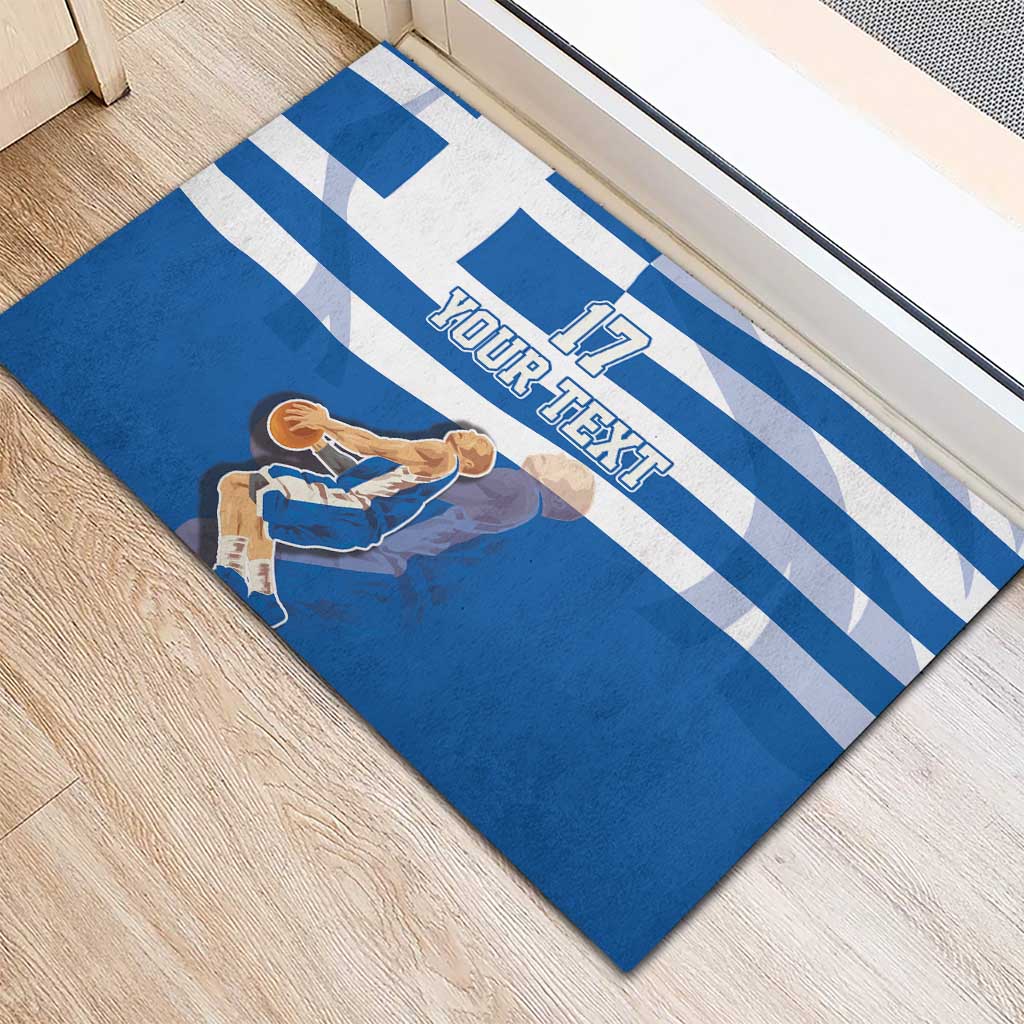 Custom Greece Basketball Rubber Doormat Sporty Style with Laurel