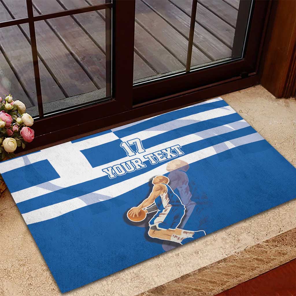 Custom Greece Basketball Rubber Doormat Sporty Style with Laurel