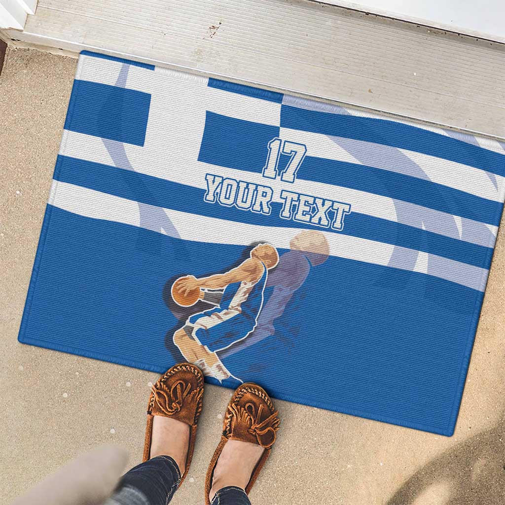 Custom Greece Basketball Rubber Doormat Sporty Style with Laurel