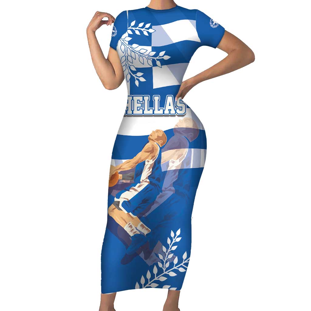 Custom Greece Basketball Short Sleeve Bodycon Dress Sporty Style with Laurel