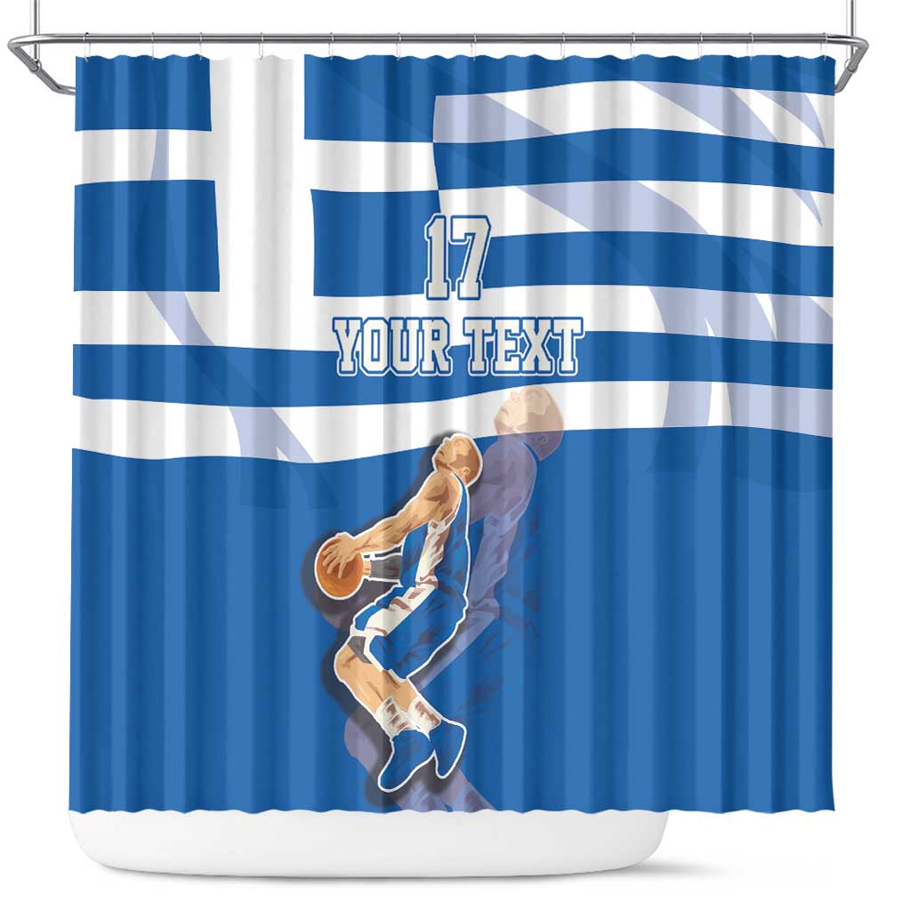 Custom Greece Basketball Shower Curtain Sporty Style with Laurel