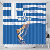 Custom Greece Basketball Shower Curtain Sporty Style with Laurel