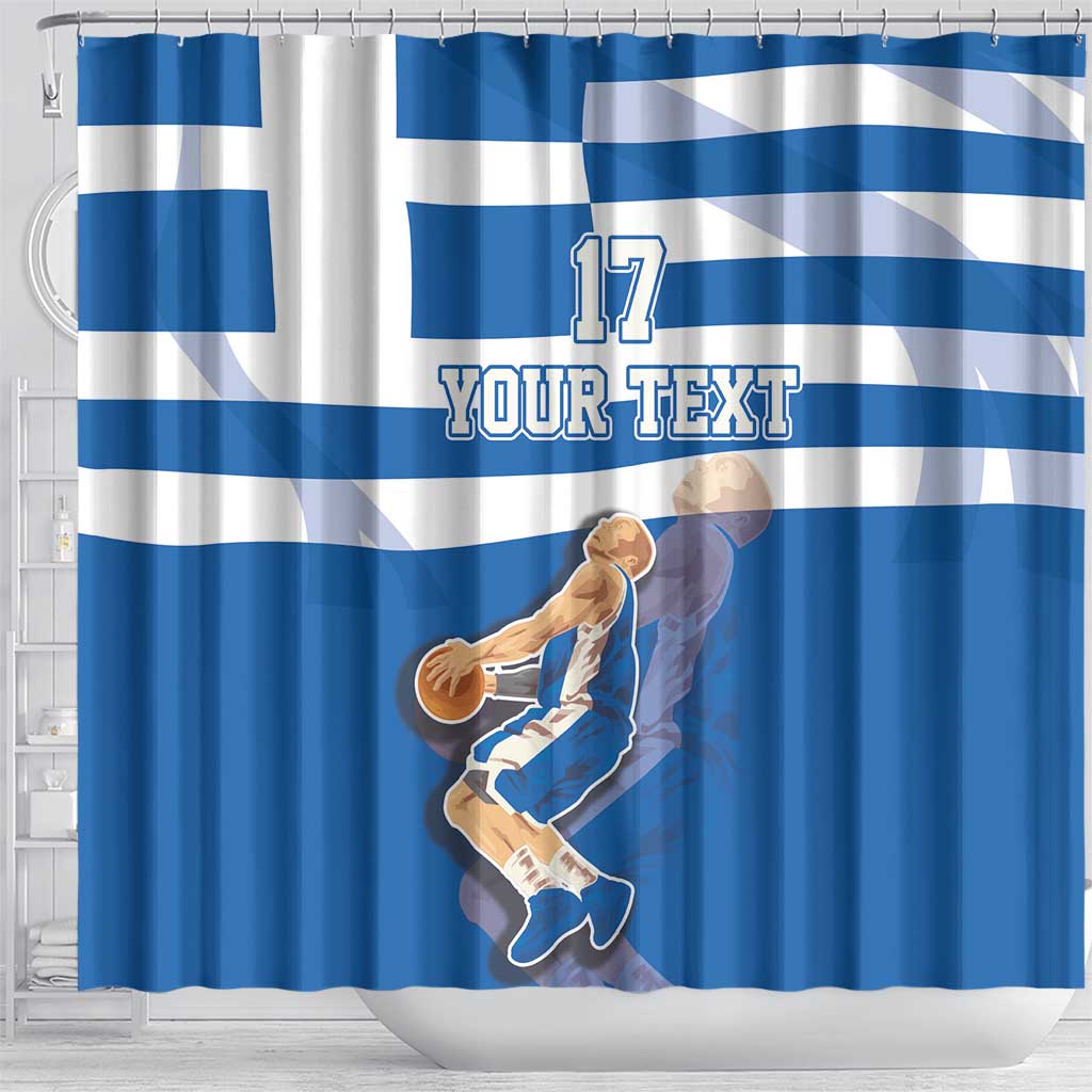 Custom Greece Basketball Shower Curtain Sporty Style with Laurel