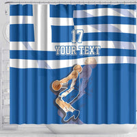 Custom Greece Basketball Shower Curtain Sporty Style with Laurel