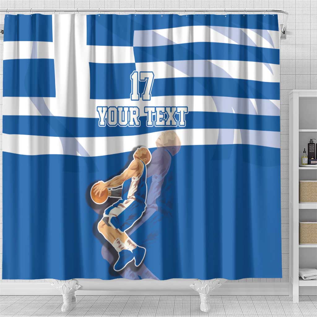 Custom Greece Basketball Shower Curtain Sporty Style with Laurel