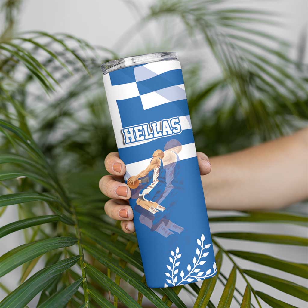 Custom Greece Basketball Skinny Tumbler Sporty Style with Laurel