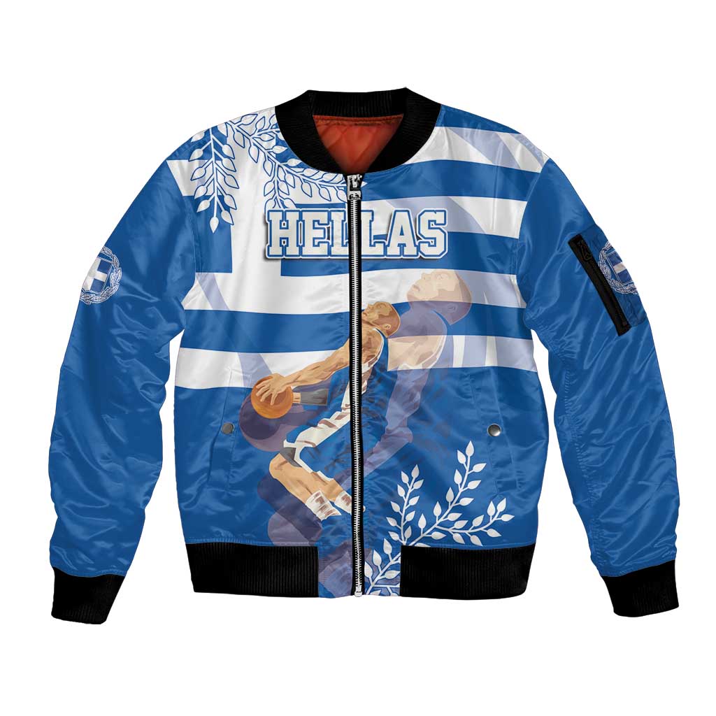 Custom Greece Basketball Sleeve Zip Bomber Jacket Sporty Style with Laurel