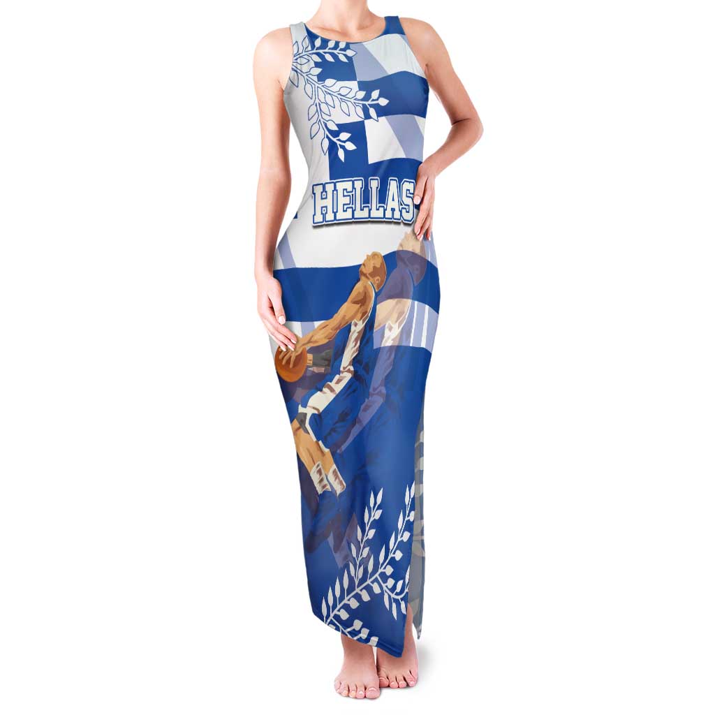 Custom Greece Basketball Tank Maxi Dress Sporty Style with Laurel