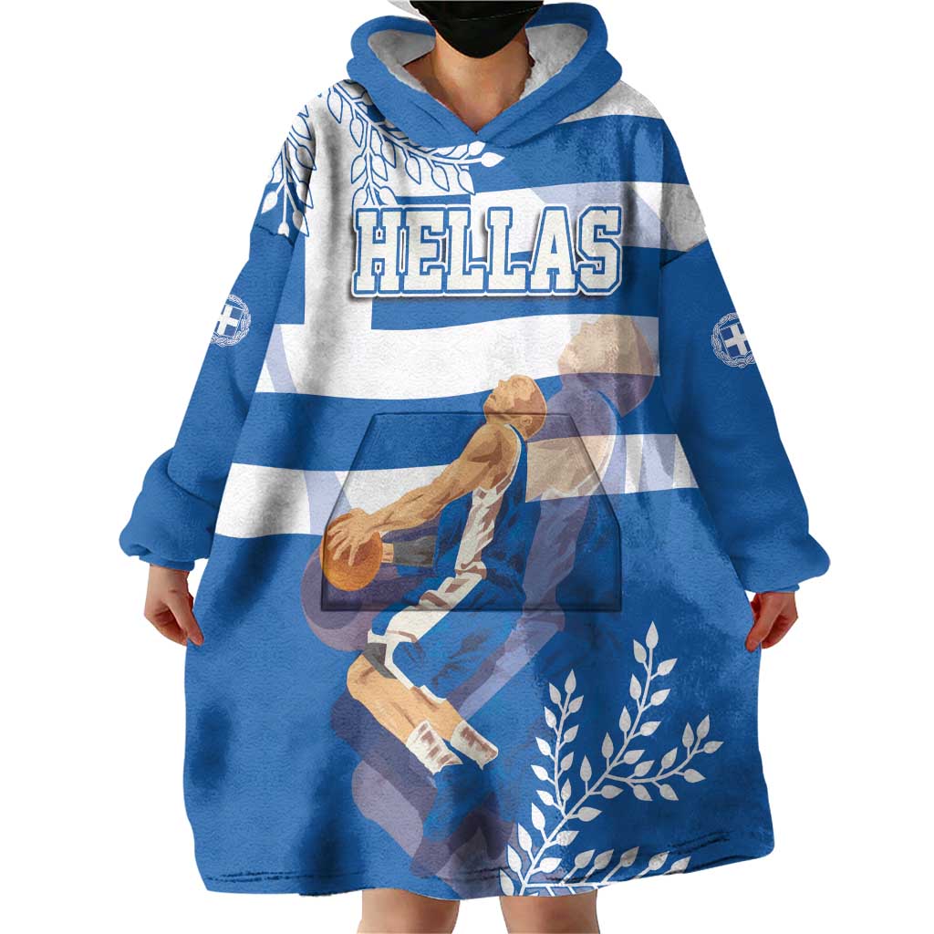 Custom Greece Basketball Wearable Blanket Hoodie Sporty Style with Laurel
