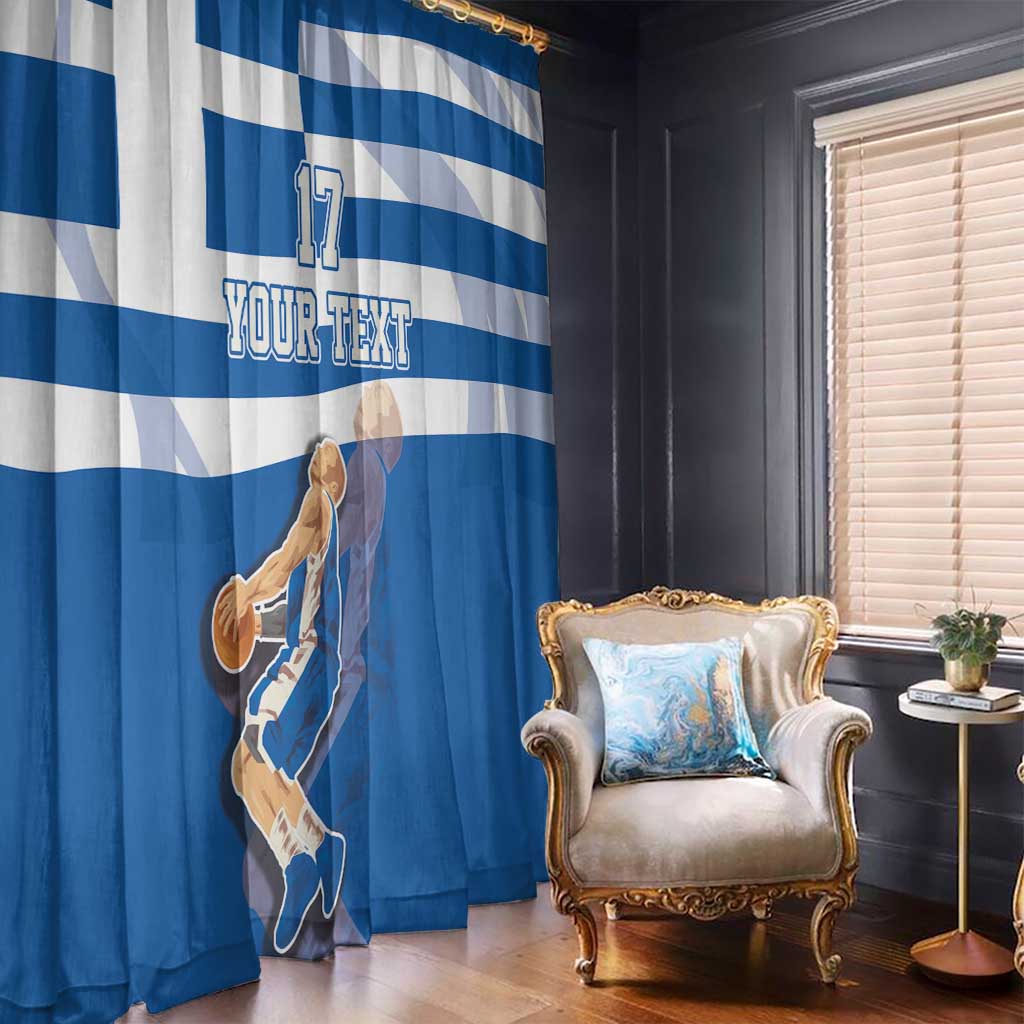 Custom Greece Basketball Window Curtain Sporty Style with Laurel