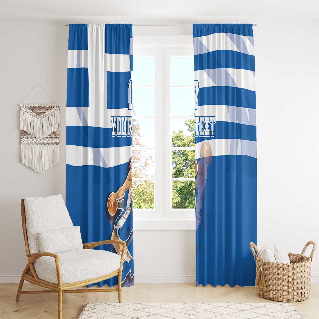 Custom Greece Basketball Window Curtain Sporty Style with Laurel