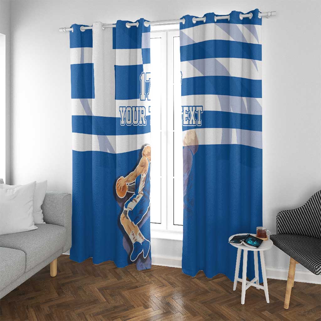 Custom Greece Basketball Window Curtain Sporty Style with Laurel