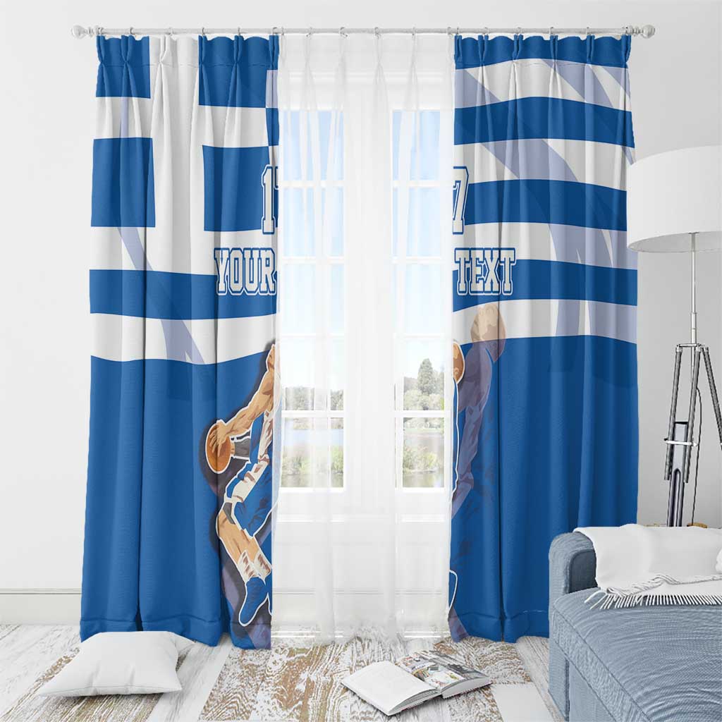 Custom Greece Basketball Window Curtain Sporty Style with Laurel
