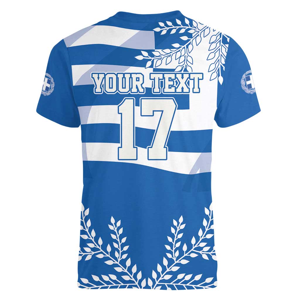 Custom Greece Basketball Women V-Neck T-Shirt Sporty Style with Laurel