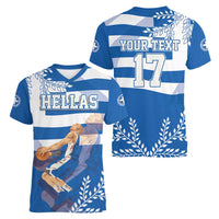 Custom Greece Basketball Women V-Neck T-Shirt Sporty Style with Laurel