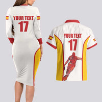 Custom Espana Basketball Spain Couples Matching Long Sleeve Bodycon Dress and Hawaiian Shirt Baloncesto Come on La Roja White Style