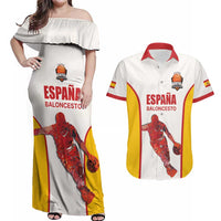 Custom Espana Basketball Spain Couples Matching Off Shoulder Maxi Dress and Hawaiian Shirt Baloncesto Come on La Roja White Style