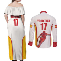 Custom Espana Basketball Spain Couples Matching Off Shoulder Maxi Dress and Long Sleeve Button Shirt Baloncesto Come on La Roja White Style