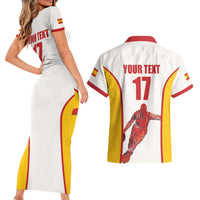 Custom Espana Basketball Spain Couples Matching Short Sleeve Bodycon Dress and Hawaiian Shirt Baloncesto Come on La Roja White Style