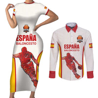 Custom Espana Basketball Spain Couples Matching Short Sleeve Bodycon Dress and Long Sleeve Button Shirt Baloncesto Come on La Roja White Style