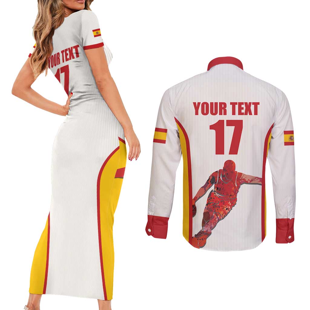 Custom Espana Basketball Spain Couples Matching Short Sleeve Bodycon Dress and Long Sleeve Button Shirt Baloncesto Come on La Roja White Style