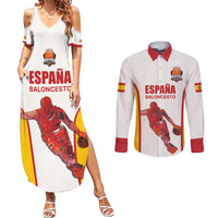 Custom Espana Basketball Spain Couples Matching Summer Maxi Dress and Long Sleeve Button Shirt Baloncesto Come on La Roja White Style