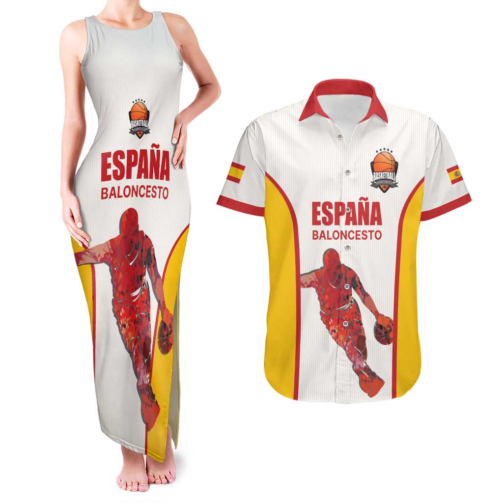 Custom Espana Basketball Spain Couples Matching Tank Maxi Dress and Hawaiian Shirt Baloncesto Come on La Roja White Style