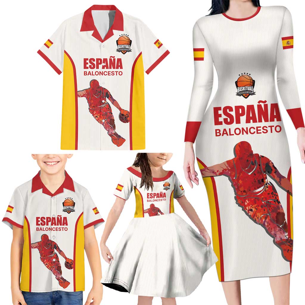 Custom Espana Basketball Spain Family Matching Long Sleeve Bodycon Dress and Hawaiian Shirt Baloncesto Come on La Roja White Style