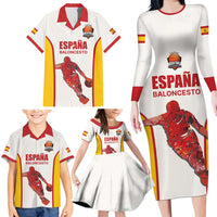 Custom Espana Basketball Spain Family Matching Long Sleeve Bodycon Dress and Hawaiian Shirt Baloncesto Come on La Roja White Style