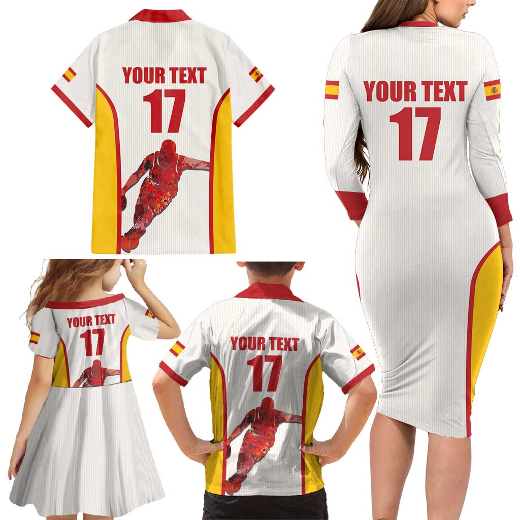 Custom Espana Basketball Spain Family Matching Long Sleeve Bodycon Dress and Hawaiian Shirt Baloncesto Come on La Roja White Style