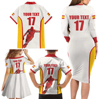 Custom Espana Basketball Spain Family Matching Long Sleeve Bodycon Dress and Hawaiian Shirt Baloncesto Come on La Roja White Style