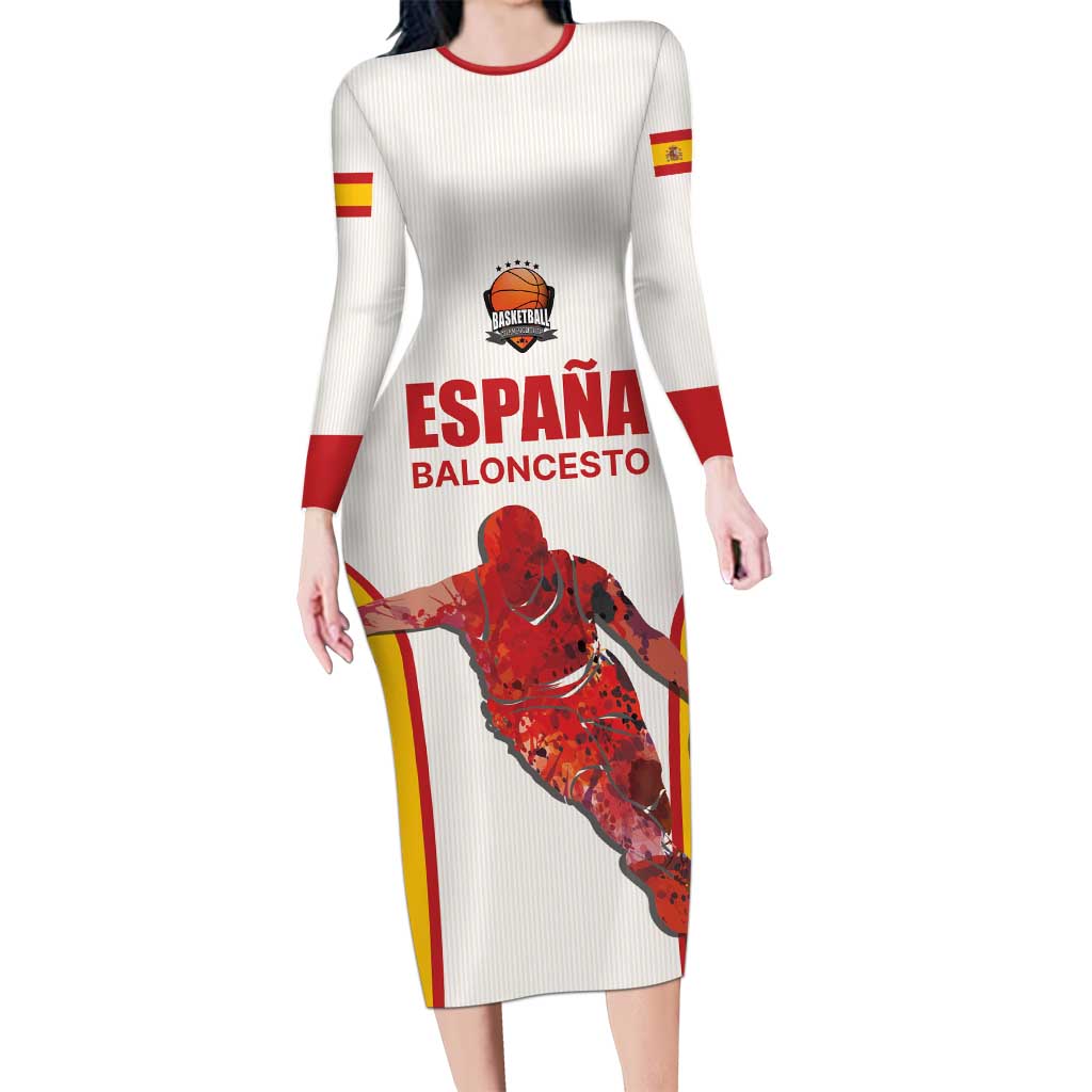 Custom Espana Basketball Spain Family Matching Long Sleeve Bodycon Dress and Hawaiian Shirt Baloncesto Come on La Roja White Style